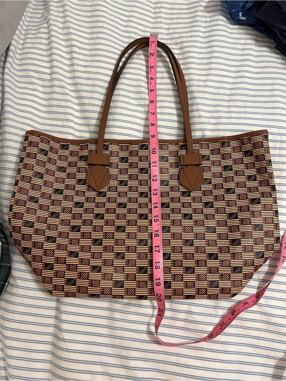 Moreau Paris Coated Canvas Tote Bag in Brown and Cream- EUC - Picture 7 of 9